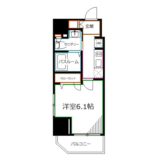 レジディア国立(1K/8階)の間取り写真
