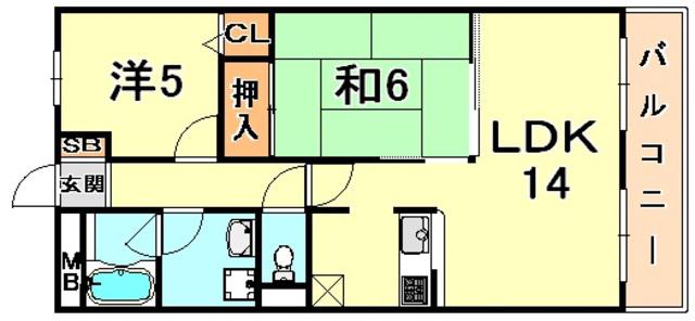 レブローニュ(2LDK/1階)の間取り写真