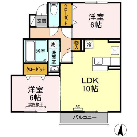 グランシャトー B棟(2LDK/1階)の間取り写真