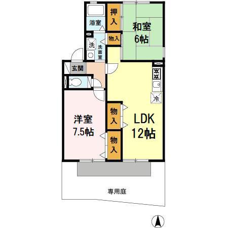 ラークハイムII(2LDK/1階)の間取り写真