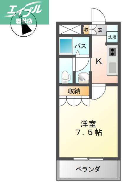 クレディール(1K/1階)の間取り写真