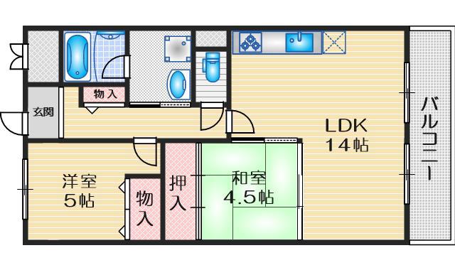 リビック千里(2LDK/4階)の間取り写真