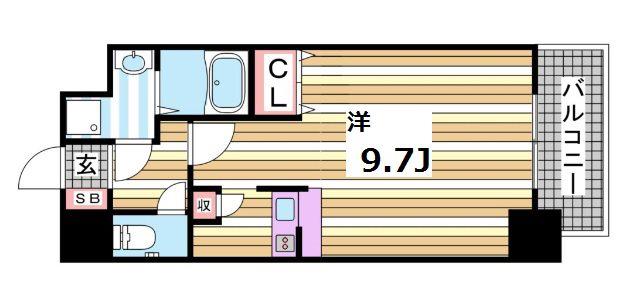 エイペックス神戸みなと元町COASTLINE(1K/3階)の間取り写真