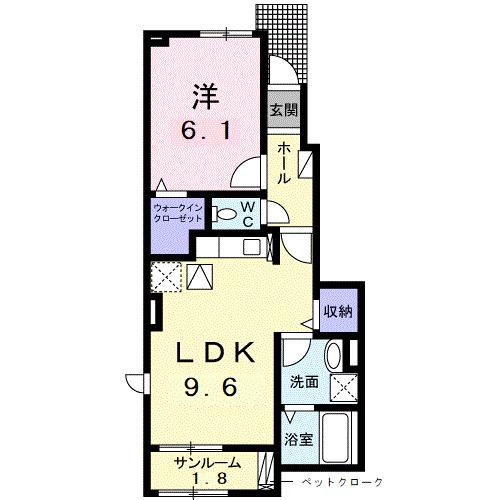 コートヴィレッジ かすみ(1LDK/1階)の間取り写真