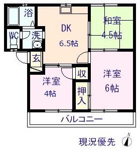 コーポ飛鳥(3DK/2階)の間取り写真