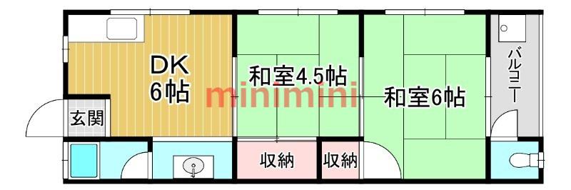 竹島マンション(2DK/2階)の間取り写真