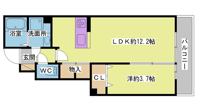 アルレーヌ恵比須(1LDK/1階)の間取り写真