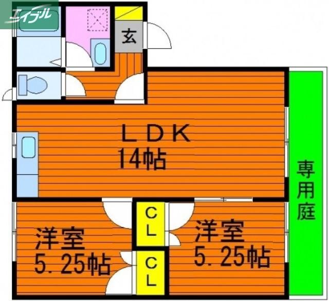 パインパレス F棟(2LDK/1階)の間取り写真
