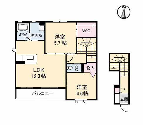 シャーメゾンつばき1番館(2LDK/2階)の間取り写真