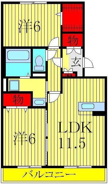 グランドソレイユA・B(2LDK/3階)の間取り写真