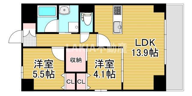 ベルンガーデン勝山北(2LDK/8階)の間取り写真