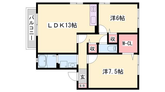 サンハイム1棟(2LDK/1階)の間取り写真