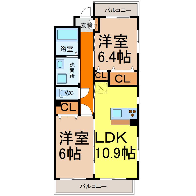 プロビデンス杁中(2LDK/1階)の間取り写真