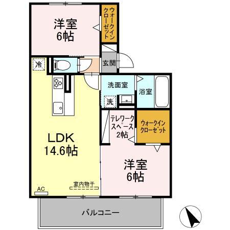 メルヴェイユ佐古木(2LDK/2階)の間取り写真
