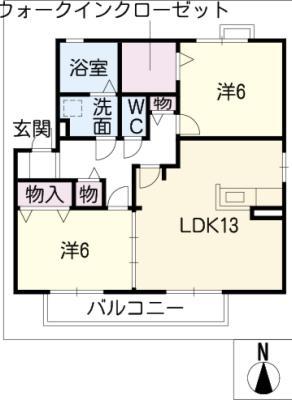 エントピア A 棟(2LDK/1階)の間取り写真