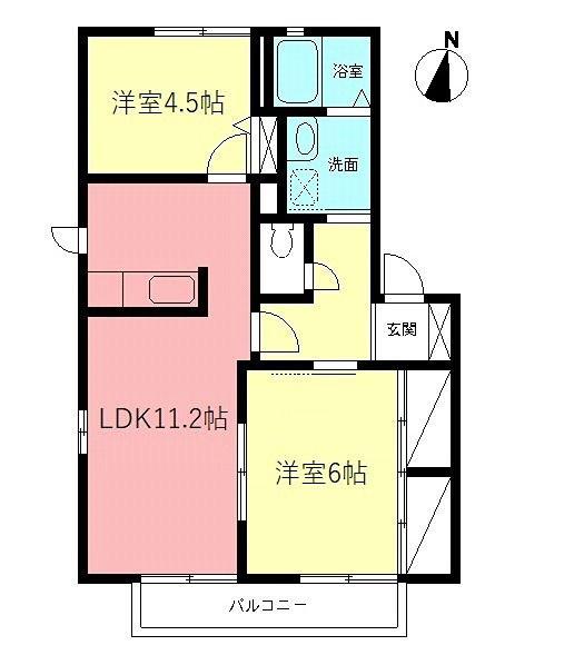 フレア桜ヶ丘B(2LDK/2階)の間取り写真