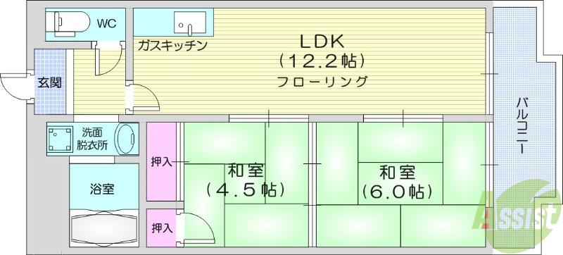多賀城ロジュマンG棟(2LDK/8階)の間取り写真