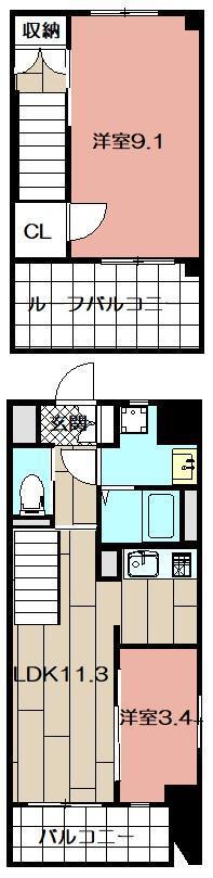 若富士町マンション(2LDK/9階)の間取り写真