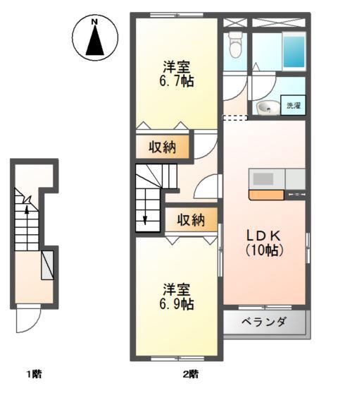 スターテラスB(2LDK/2階)の間取り写真