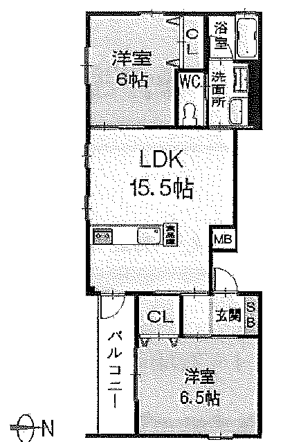アミティエ帝塚山(2LDK/2階)の間取り写真