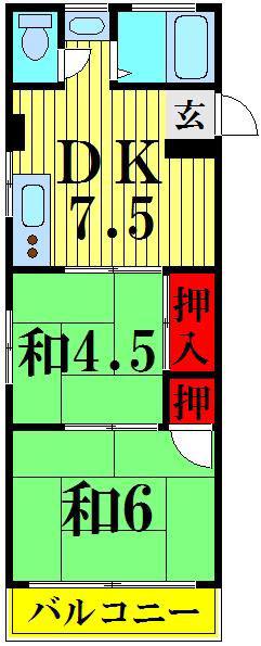 第二コーポ保木間(2DK/3階)の間取り写真
