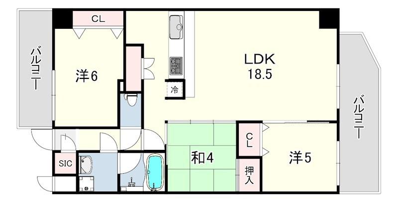 LA DOUCEUR西宮北口(3LDK/5階)の間取り写真