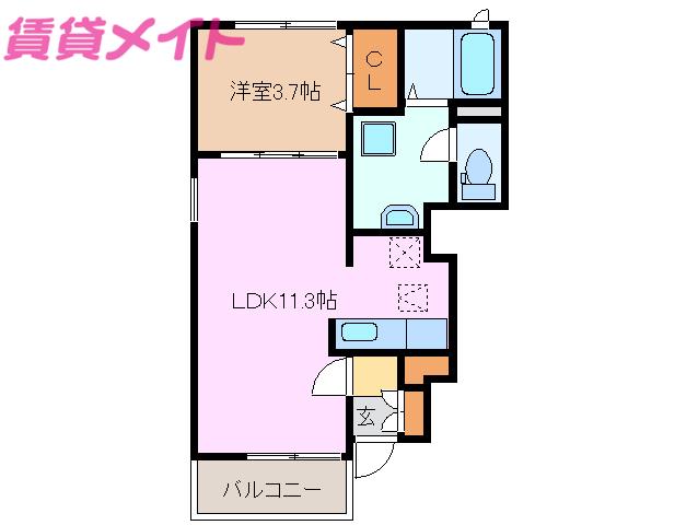プラシード平和B(1LDK/1階)の間取り写真
