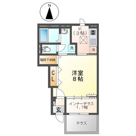 Tー5テラス(1K/1階)の間取り写真