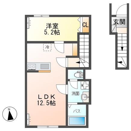 つくば市大曽根アパート(1LDK/2階)の間取り写真
