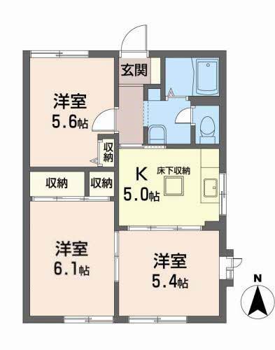 シャトー川平(3K/1階)の間取り写真