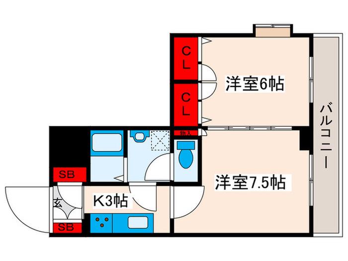 第六田嶋ビル(2K/2階)の間取り写真
