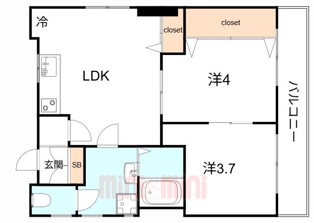 ラムール西山町(1K/5階)の間取り写真