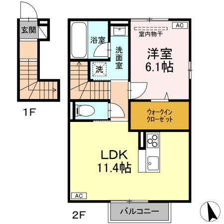 SUN・COAST(1LDK/2階)の間取り写真