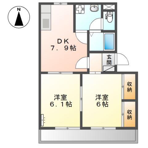オリーブハイツ(2DK/1階)の間取り写真
