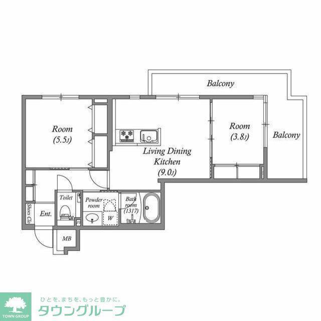 レジデンス桜新町スクエア(2LDK/4階)の間取り写真