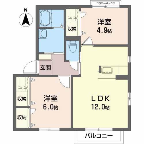 シュッテン・アンスバッハB(2LDK/2階)の間取り写真