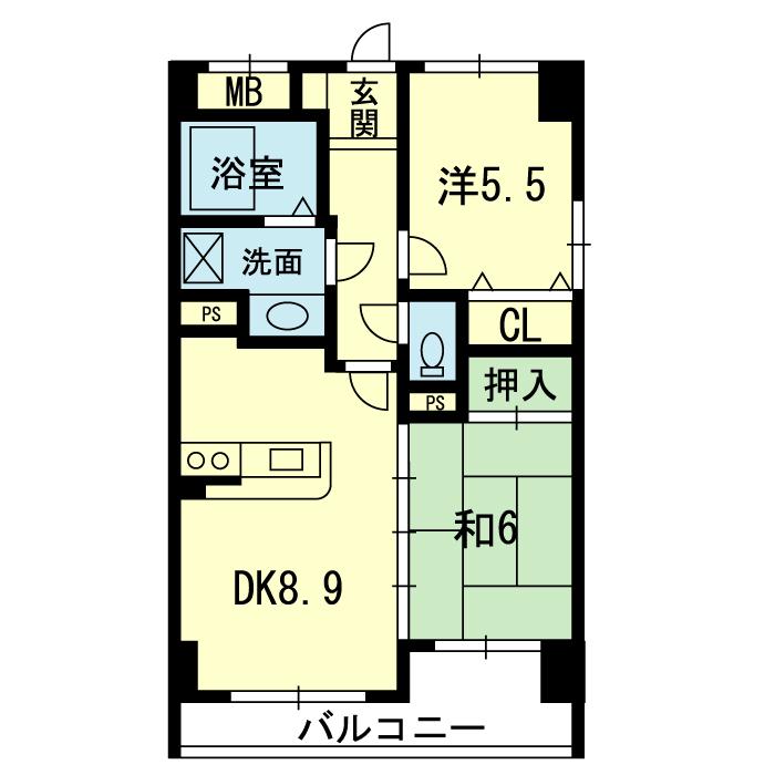 フラワーマンション城西(2DK/1階)の間取り写真