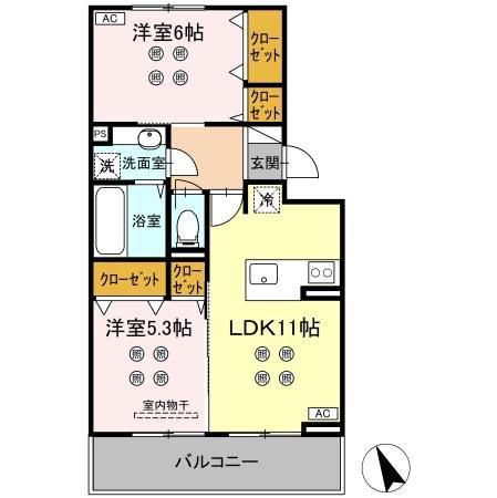 DーROOM東京塚(2LDK/2階)の間取り写真