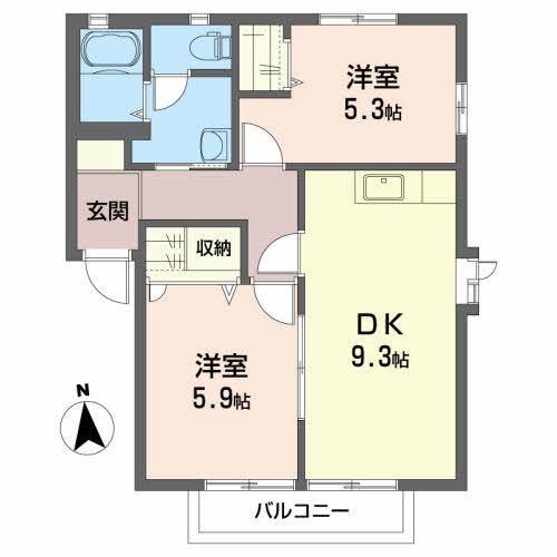 ハウス・パディA(2DK/2階)の間取り写真