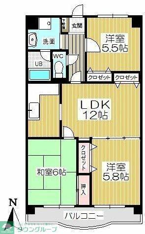 ラ・フォンテーヌ壱番館(3LDK/3階)の間取り写真