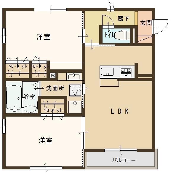 エルシェアート明石太寺(2LDK/2階)の間取り写真