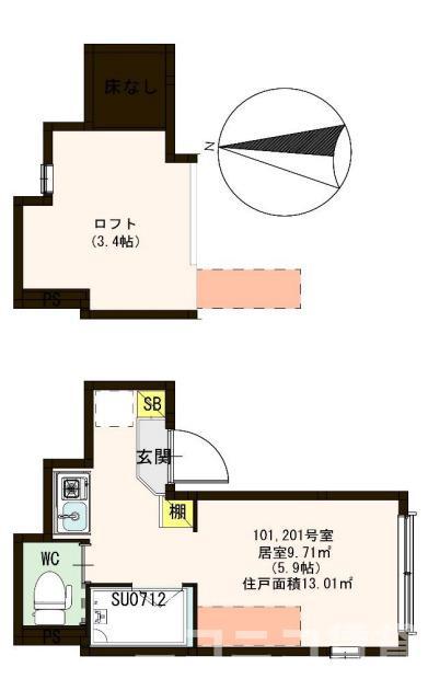 ハーモニーテラス氷川町(ワンルーム/1階)の間取り写真
