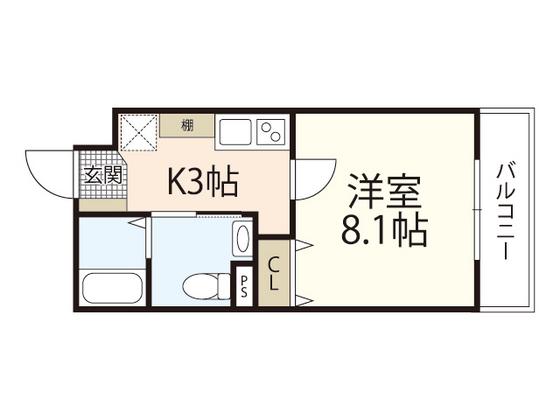 カサグランデII(1K/1階)の間取り写真