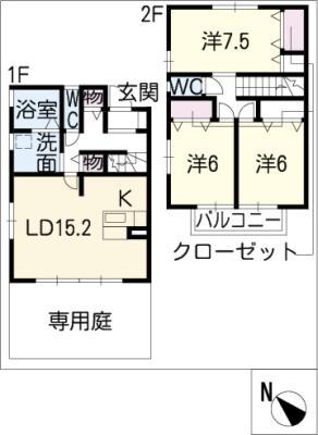 ソレイユ滝の水 B棟(3LDK/2階)の間取り写真