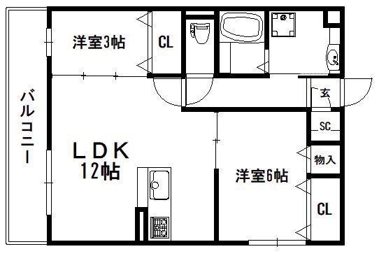 ラ ネージュ(2LDK/2階)の間取り写真