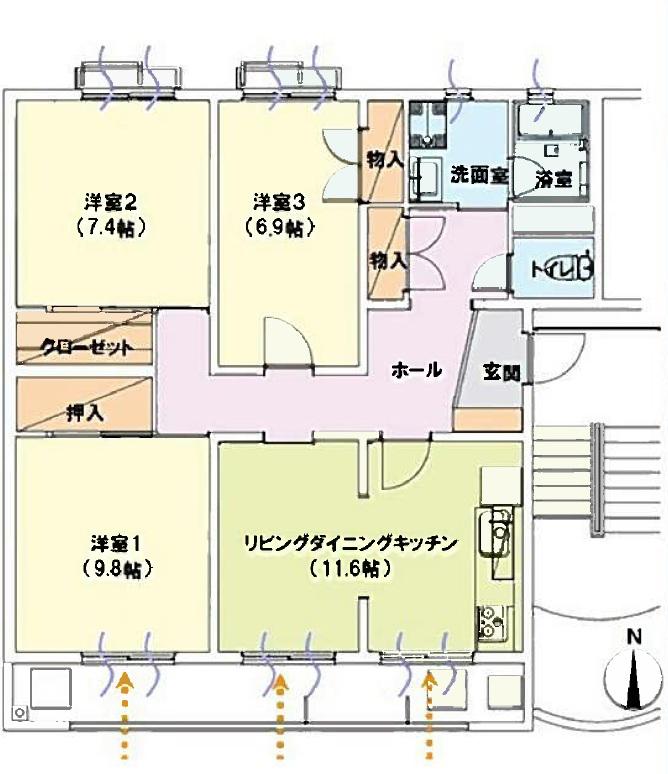 東雪谷1丁目マンション(3LDK/2階)の間取り写真