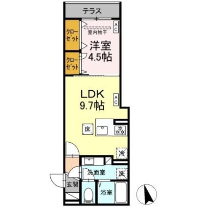 ディーブレス横濱赤門通(1LDK/1階)の間取り写真
