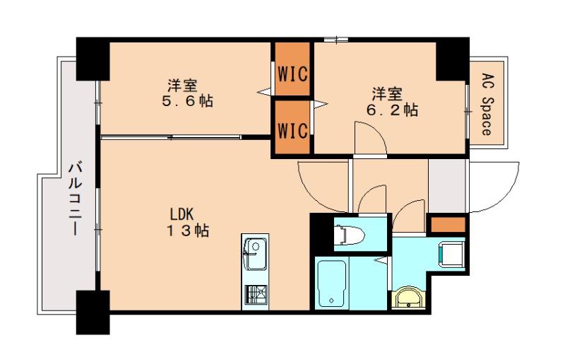 ファーストポイント東比恵(2LDK/2階)の間取り写真