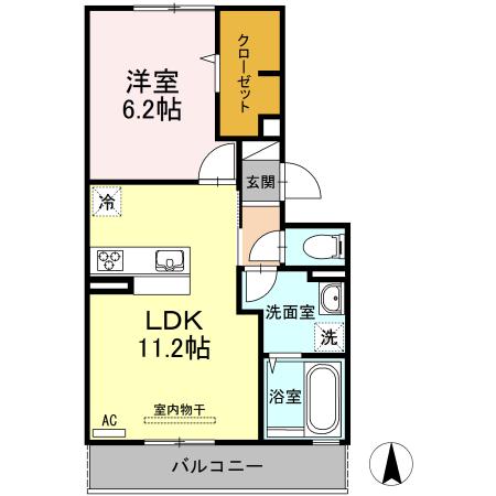 ＪＲ宇部線 琴芝駅 徒歩24分 3階建 築10年(1LDK/3階)の間取り写真