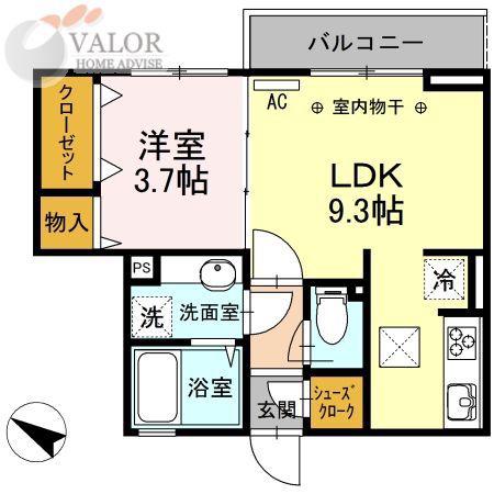 D-ROOM SUELO(1LDK/3階)の間取り写真